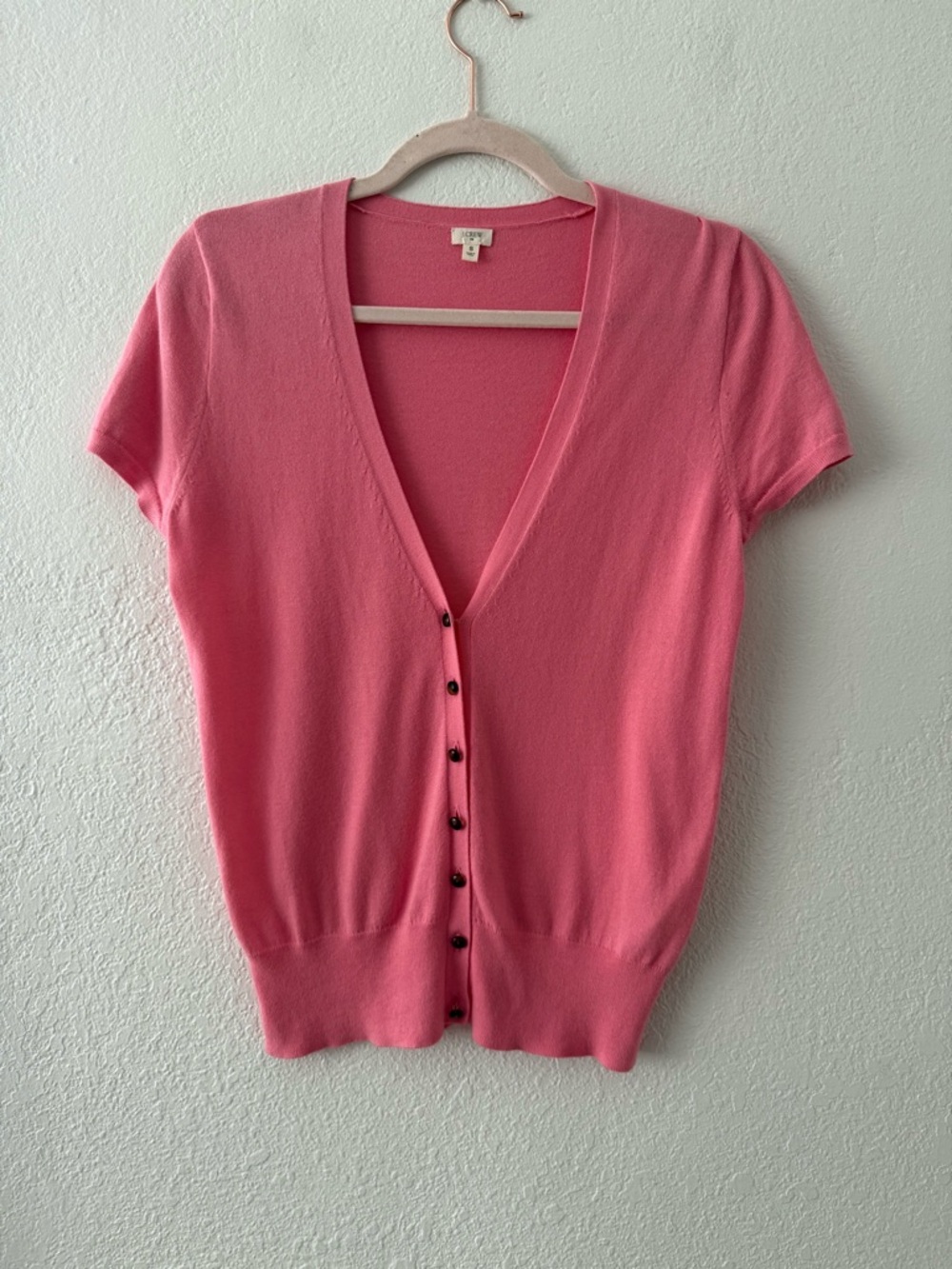 J. Crew Light Pink Short Sleeve Knit Button Front Cardigan Size S 100% Cotton